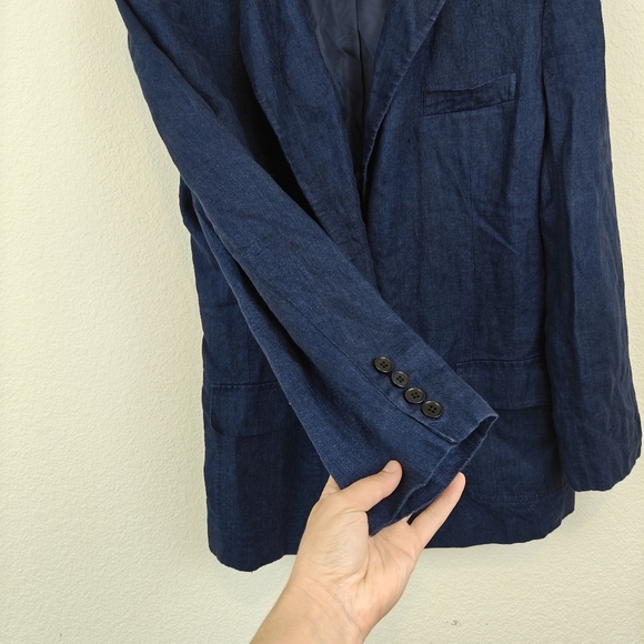 Lauren Ralph Lauren Linen Button Up Blazer In Navy Blue Size 14 Womens - Picture 7 of 14